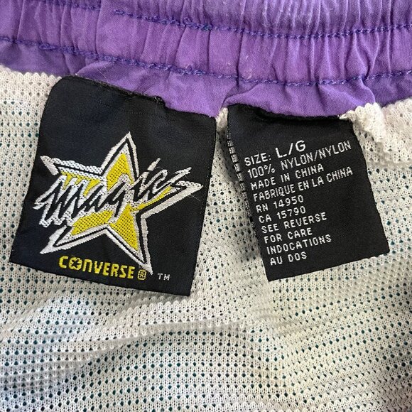 Vintage 80s Swim Trunks Shorts Converse Magic Johnson Collab L Teal Purple Lined - Picture 8 of 14